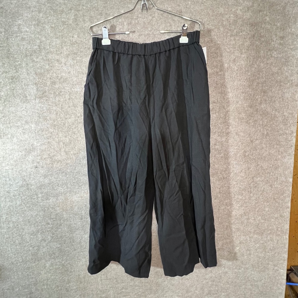 VETTA Wide Leg Pants Women L Black 100% Tencel Elastic Waist USA Sustainable